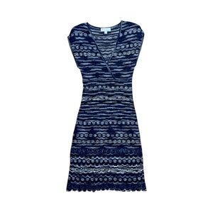 Missoni Knit Geometric Wrap Dress Black Blue Silver Scallop Hem Women's 38 IT